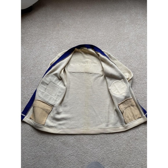 Vintage Falcons Letterman Sweater Mens Medium Cardigan Blue Chenille Patches 60s - Picture 7 of 16